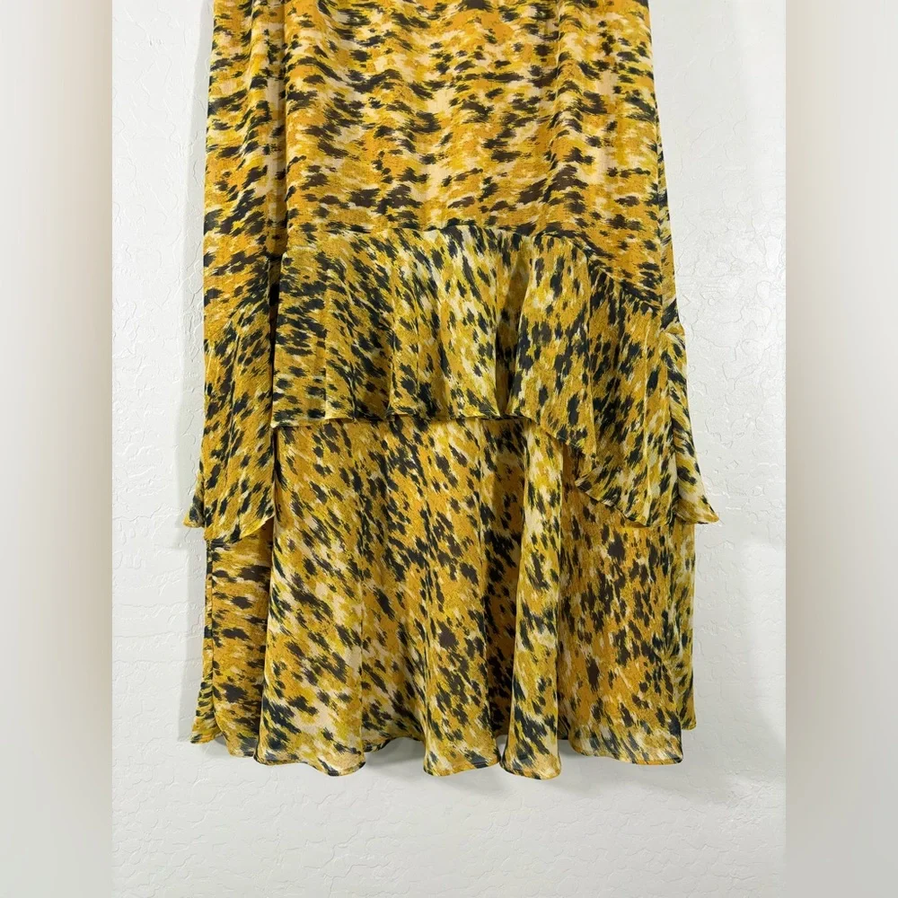 Whistles Midi Tiered‎ Skirt 10 Yellow Ikat Animal Midi Skirt